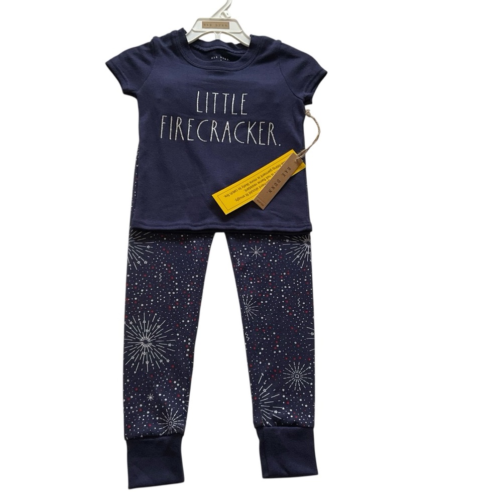 LITTLE FIRECRACKER Pajama Set Patriotic July 4th Holiday RAE DUNN Girls Sz 5 NEW